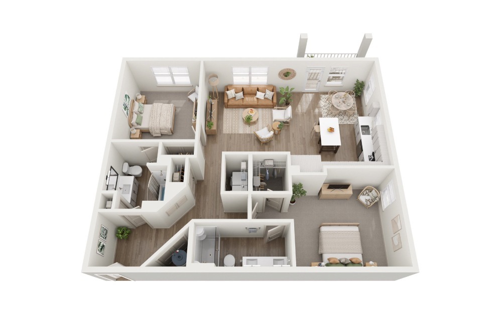 B9 - 2 bedroom floorplan layout with 2 baths and 1265 square feet.