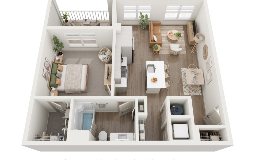 A4 - Essential - 1 bedroom floorplan layout with 1 bathroom and 754 square feet