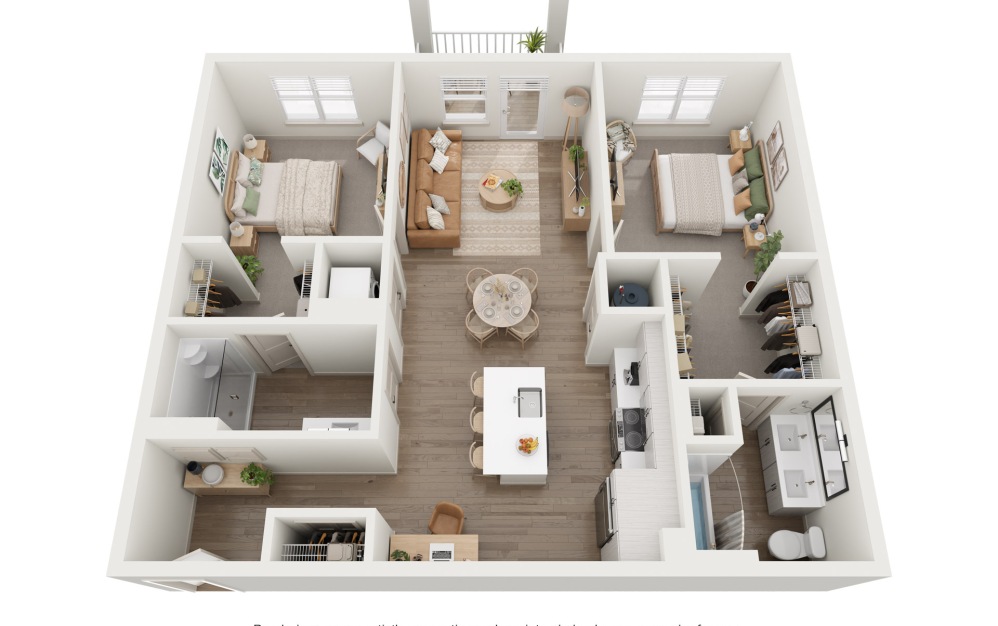 B7 - 2 bedroom floorplan layout with 2 bathrooms and 1055 square feet B7 - 2 bedroom floorplan layout with 2 bathrooms and 1055 square feet