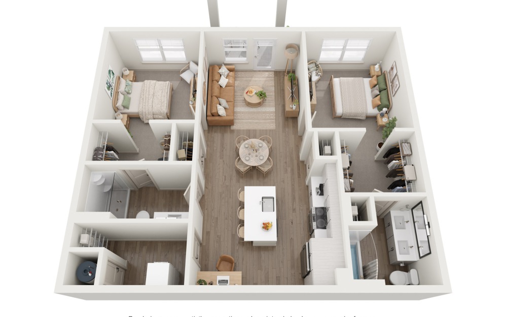 B7A - 2 bedroom floorplan layout with 2 bathrooms and 1055 square feet B7A - 2 bedroom floorplan layout with 2 bathrooms and 1055 square feet