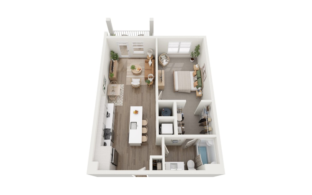 A1 - 1 bedroom floorplan layout with 1 bath and 748 square feet.