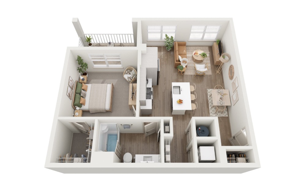A2 - 1 bedroom floorplan layout with 1 bath and 750 square feet.