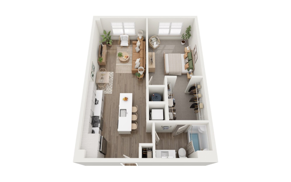 A3 - 1 bedroom floorplan layout with 1 bath and 754 square feet.