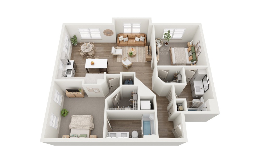 B5 - 2 bedroom floorplan layout with 2 baths and 1130 square feet.