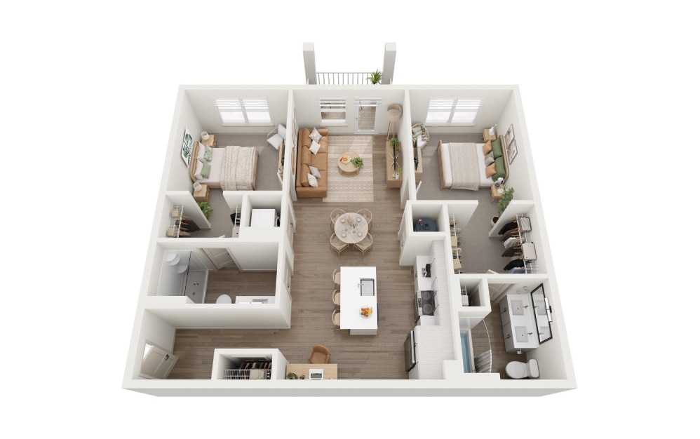 B6 - 2 bedroom floorplan layout with 2 baths and 1147 square feet.